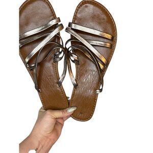 Women's Strappy Slide Sandals Size 8 Bronze Casual Summer Flats